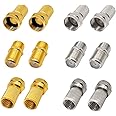 Peslogy F Type Coaxial Cable Extension/Repair Connector Kit 8pcs RG6 Plug Connector and 4pcs Female Extension Couple for Satellite TV Aerial Sky Freesat Virgin NTL Coaxial Cable