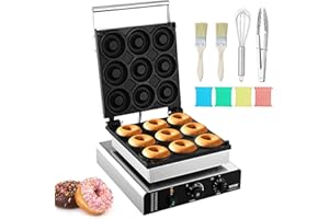VEVOR Machine à beignets électrique, 2000 W, appareil à donuts commercial avec surface antiadhésive, machine à gaufres chauffante double-face à 9 trous, 50-300 ℃, pour restaurant et usage domestique