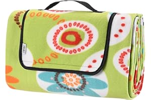 DETEX® Picknickdecke Campingdecke XXL 200x200 cm Wasserdicht Wärmeisoliert Waschbar Fleece Faltbar für 4-6 Personen Garten Stranddecke Blumen