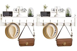 YMYNY Juego de 2 Perchero de Pared con Estante, Estantería de Pared con 10 Ganchos, Estante Mural de Almacenamiento, 120 x 11 x 19.5 cm, Pasillo, Entrada, Estilo Industrial, Blanco HWS004W-2