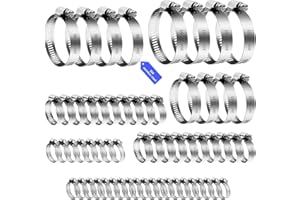 JOCAHULFX 60 Pcs Stainless Steel Hose Clamps, 6-51mm Adjustable Hose Clips Set, Jubilee Clips Assorted, Hose Screws Pipe Clamps Clips, Worm Drive Hose Pipe Clips for Automobile Water Gas Hose Pipe Tube