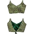 Vihu Fashion Women's Multicolor Phantom Silk Sequin Sleeves Saree Blouse (Half Sleeves Included)
