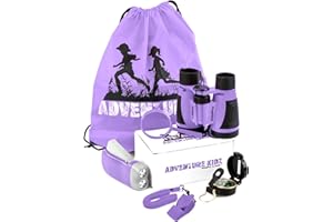 KIDZ@PLAY Adventure Kidz Kit d'exploration en plein air Jumelles pour enfants avec étui, lampe de poche, boussole, sifflet renard, loupe, sac à dos. Excellent ensemble pour enfants pour le camping, la