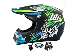 MTQCBDHY Kids Motocross Helmet, Motorbike Off Road Crash Helmet, MTB Off Road Street Dirt Bike Full Face Helmet ATV Helmet, Adult Motorcycle Helmet, With Goggles Mask Gloves (4-Piece Set)