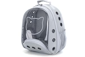 PETCUTE Zaino Gatto Trasporto,Zaino Trasportino Traspirante per Cani Taglia Piccola con Cinturino di Sicurezza Interno,Zaino per Capsula Spaziale da Viaggio con Tappetino Rimovibile Grigio Chiaro