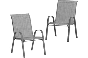 Amopatio Garden Chairs Set of 2, Stackable Dining Chairs Patio Chair for All Weather, Breathable Garden Outdoor Furniture for Backyard, Deck, Grey