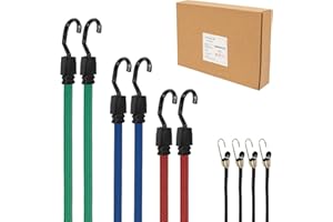 HAYATEC 10 Set Flaches Gummi-Spannseil mit Haken in 4 Längen - Planenspanner Spanngurt Expander Elastisch Gepäckseil spanngummi flach mit Haken Ideal zum Transportieren und Verpacken I Mehrfarbig