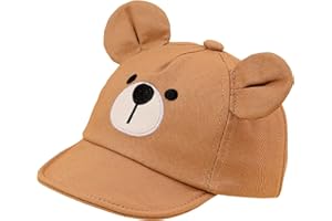 RECIÉNACIDOS Gorra de Béisbol para Bebé 3-12 Meses - Ajustable, Protección Solar UV, Diseño con Orejitas y Bordado de Oso - Ideal para Niños y Niñas en Primavera y Verano