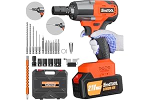 YIYAI Clé à Chocs Sans Fil, 550N.M Vitesse Variable à l'Infini, 21V Boulonneuse a Choc Electrique Brushless,3400RPM Multifonctionnelle 3 en 1 Visseuse à Chocs avec Lumière LED,12 Forets pour Maison, Voiture