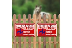 Goodvia Attention au Chien Alu Propriété Privée 30x20cm 2pcs Attention Chien Mechant Plaque Imperméable à l'eau Protection UV Réfléchissant Utilisation en Extérieur