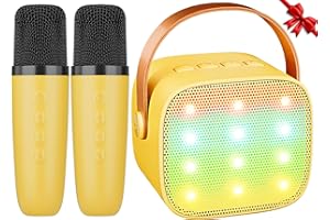 Ankuka Karaoke 2 Micrófonos Inalambricos Karaoke Infantil Altavoz Bluetooth con Luces LED, Juguetes para Niña 4 5 6 7 8 9 10 11 12 Años, Niña, Partir, Cumpleaños(Amarillo)