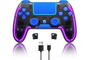 BRHE Mando para PS4 con Hall Trigger/ Luces LED RGB, Joystick Gamepad Remoto PS4 Mandos, Play 4 Dual PS4 Shock para PlayStation 4/Pro/PC（Azul ）