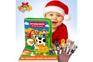 LIVING LOGIC Libro Sensorial Montessori Bilingüe español/inlgés. Bebés y Niños 1-5 Años, Busy Board montessori, juegos sensoriales autismo, Pegatinas extras, Juguete Montessori, papa noel, reyes y Navidad.
