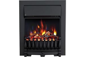 FLAMEKO Verona 16’’ Fireplace Insert, 2000W Heater, Black Trim, Blenheim Fret, 9 Colour Flame Effect, Remote Control