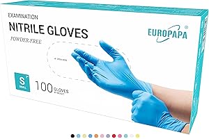 EUROPAPA 100 Guantes De Nitrilo Desechables, Guantes Desechables, Guantes De Examen, Guantes De Nitrilo, Sin Polvo, Sin LÁTex, No EstÉRiles, Sin LÁTex, Guantes Disponables (S, Azul)