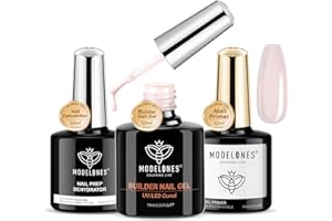 Modelones Pink Builder Gel with Nail Primer& Nail Dehydrator Set, Professional Superior Bonding Primer Gel Builder for Nails, Hard Gel Strengthener Extension Builder Gel in a Bottle