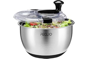 Peclio Essoreuse à salade en acier inoxydable 18/10 avec manivelle et saladier de 4,5 l, passe au lave-vaisselle, noir