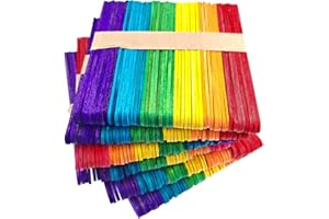 ZHIYE 300pcs Coloured Lollipop Sticks, Wooden Kids Craft Sticks, Multicoloured Popsicle with Straight Edge, Suitable for Arts and Handwork, 114 X 10 X 2m