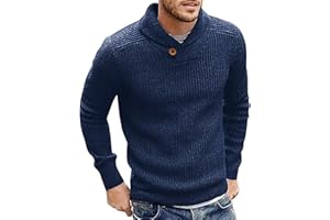 Runcati Maglione da uomo con collo a scialle, maglia fine, maglione invernale elegante, vestibilità regolare