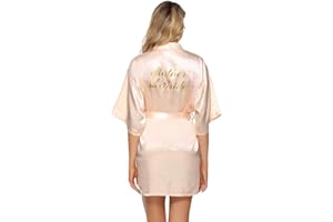 Vlazom Bride Robes Women's Kimono Robe Satin Bridesmaid Party Robes, Bridal Morning Robes with Gold Glitter or Rhinestones Size UK 6-24