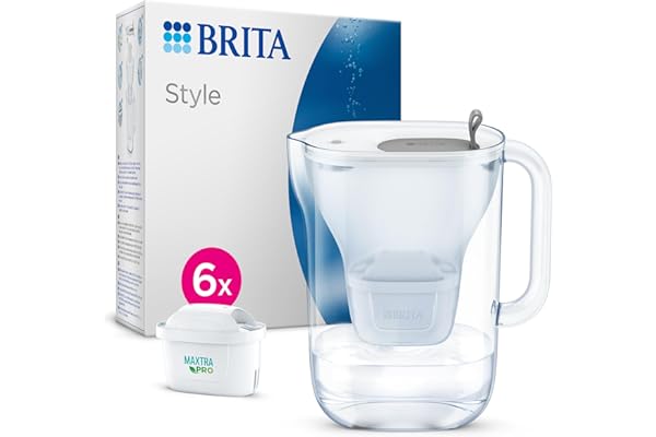 Carafe Filtrante Brita Style Cool Grise (2,4L) + 6 Filtres à Eau MAXTRA PRO AIO - Emballage Durable (SIOC)