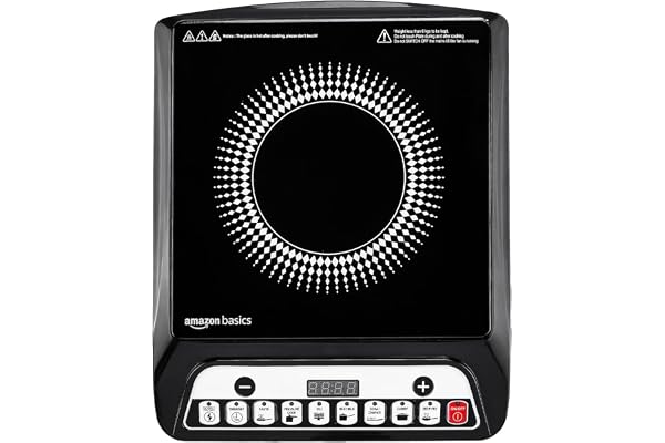 Amazon Basics 1600W Induction Cooktop | 7 Pre-Set Cooking Menus | LED Display | Smart Push Buttons I Energy Efficient, Auto C