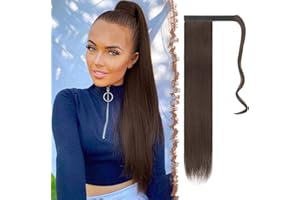 FESHFEN Postiche Queue de Cheval Extension de Cheveux Longue Raides Extension de Cheveux Ponytail Synthétique Rajout Cheveux pour Femmes, Cerisier noir 60 cm