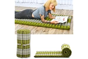 LEEWADEE Materassino Singolo da Pavimento Pieghevole, Materasso Giapponese Arrotolabile, Letto per Ospiti O da Campeggio, Futon Shiatsu in Kapok, Verde