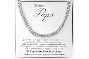 Bramart Collana Cubana Uomo Papà idea regalo compleanno - Idee Regali per lui Natale Festa del papà - Cofanetto con DEDICA incluso