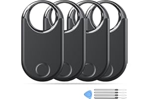 HENDARI Smart Air Tracker Tags 4 Pack, Buscador de Objetos Bluetooth Funciona con Buscar Apple (sólo iOS), Localizador Bluetooth, Rastreador para Llaves, Cartera, Equipaje, Batería Reemplazable. Negro