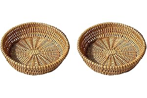 Bassulouda 2 cestas tejidas a mano, cesta de mimbre, cesta de servir alimentos para pan, frutas y verduras, cesta de de 25 x 8 cm