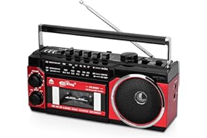 TOWEAR Reproductor portátil de cassette y cinta de casete, compatible con grabadora de FM/AM/SW, casette/Bluetooth/inserción de tarjetas/grabación