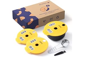 HAILASRE Dosettes Tassimo réutilisables de 180 ML avec 2 couvercles, Filtre à Capsules de café Rechargeable en Plastique PP avec Code-Barres lisible pour Machine Tassimo