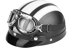 Estink Motorcycle Half Open Helmet, Scooter Protection Shell Open Helmet, Motorcycle Helmet, Leather Open Helmet with Visor Goggles, 54-60 cm (White)