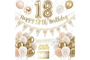 DJLLA Palloncini 18 Anni Compleanno Sabbia Bianco Oro, Decorazione per Donna, Festone Buon Compleanno, Addobbi Festa Bianco Oro