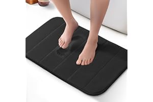 KEPLIN Memory Foam Bath Mat - Ultra-Soft, Highly Absorbent, Non-Slip, Machine Washable - Luxurious Comfort for Home & Bathroom Floors (Black 40 x 60cm)