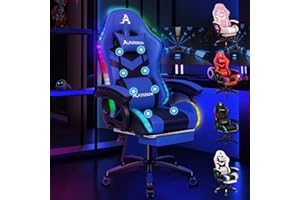 ALFORDSON Silla Gaming con RGB LED de 12 Colores y Masaje de 8 Puntos, Silla Gamer con Reposapiés, Reposacabeza y Cojín Lumbar, Silla Escritorio de Oficina Ergonomica, Azul y Negro