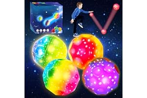 Ycaaeo 4 Stück Jump Ball Leuchtend mit Geschenkbox Flummiball High Bouncing Galaxy Moon Spaceballs Leuchtender Springball für Kinder Outdoor & Indoor