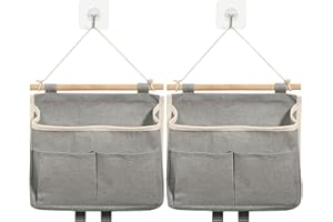 Baxcdyswe 2 Pezzi Borsa Portaoggetti da Parete, Tasche Organizzatore da Appendere Borse Porta, Organizer Appeso Tasca in Tessuto Lino Cotone Impermeabile per Camera, Cucina, Bagno, Dormitorio (Grigio)