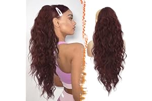 BARSDAR Coda Cavallo Capelli Extension con Coulisse, 66cm Lunga Ricci Ondulati Borgogna Coda di Cavallo Capelli Extension per Donna, Sintetici Clip in Posticci Finta Capell, Scuro Borgogna
