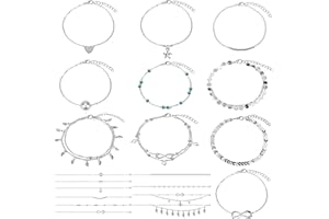 Luyoah 10 Pieces Ankle Bracelets Beach Ankle Chain Adjustable Ankle Fashion Silver Ankle Jewellery for Women Girls