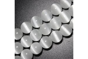 jartc Perline Per Braccialetti Energetico Braccialetto Yoga Braccialetto Fai da Te Perle di Pietra Bianco Occhio di Gatto Perline 60 Pezzi, 34CM,6 mm