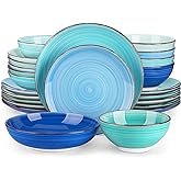 vancasso Bonita Series 24 Piece Hand Painted Complete Dinnerware Set with 6 Dinner Plates, 6 Dessert Plates, 6 Pasta Bowls an