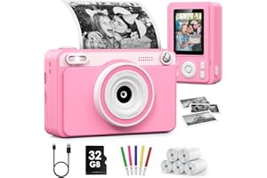 GENERIC Kids Camera, 1080P Instant Digital Print Camera for Kids, Christmas Birthday Gifts for 4 5 6 7 8 9 10 Year Old Girls Boys, Portable Toy with 32GB Card & 3 Rolls Printing Paper, Pink