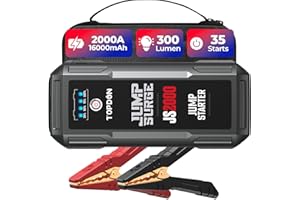 TOPDON JS2000 akumulator rozruchowy 2000 A, do silników benzynowych i wysokoprężnych o pojemności do 8 l i silników wysokoprężnych, rozrusznik samochodowy z kablem ułatwiającym rozruch, torba EVA,