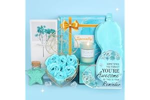 COYBTO Regalos de Cumpleaños para Mujeres, Baño Set De Regalo Mujer con Vela perfumada Sales de Baño, Placa de Acrílico Regalos para Mujeres, Regalos de Cumpleaños para Esposa, Amante, Mamá, Amigos (Azul)