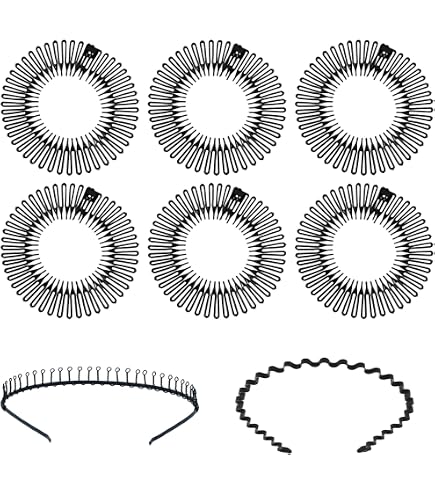 Sibba Set 9 Cerchietti Elastici A Pettine Per Capelli - Fasce Stretch In Plastica Per Donne E Ragazze - Colori Nero, Caffè E Tartarugato