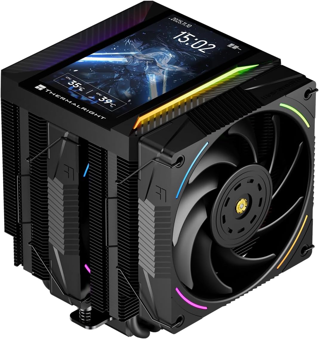 Thermalright Peerless Assassin 120 Vision MAX ARGB Black CPU Cooler, PC Heatsink Cooler 6 Heat Pipes, 5’’ Magnetic Display Screen with 480x854 Resolution,for AM4/AM5 and Intel LGA1700/1851