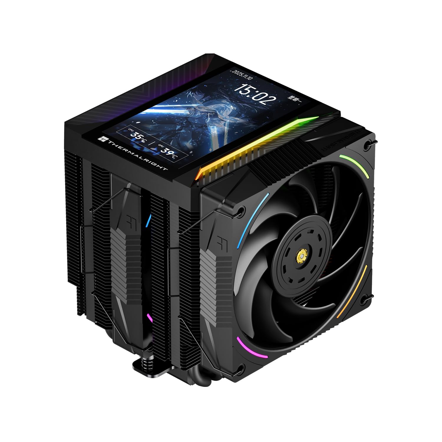 TR Peerless Assassin 120 VISION MAX ARGB Black CPU-Luftkühler, PC-Kühler mit 2x TL-K12 PWM-Lüftern, 5 Zoll magnetischem Display (480x854 Auflösung), für LGA1851/1700 & AM5 - 1