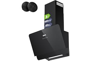 CIARRA CBCB6765C A+ Dunstabzugshaube Kopffrei 60 cm 580 m³/h Touch-Bedienung 3 Leistungsstufen Wandmontage Abluft Umluft Abzugshaube Umlufthaube für Küchen mit CBCF055 Aktivkohlefilter Schwarz